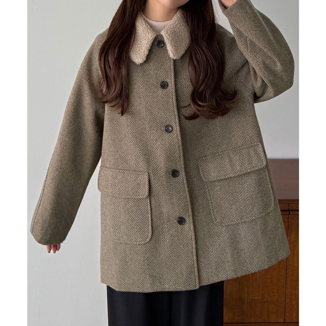 カラウティア callautia callautia ボアカラーミドルコート （ブラウン） ブラウン