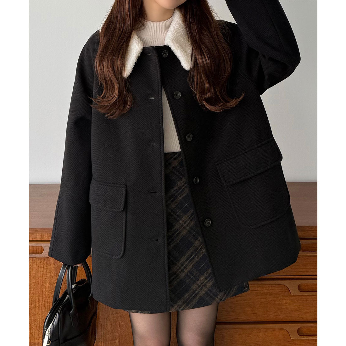 カラウティア callautia callautia ボアカラーミドルコート （ブラック） ブラック