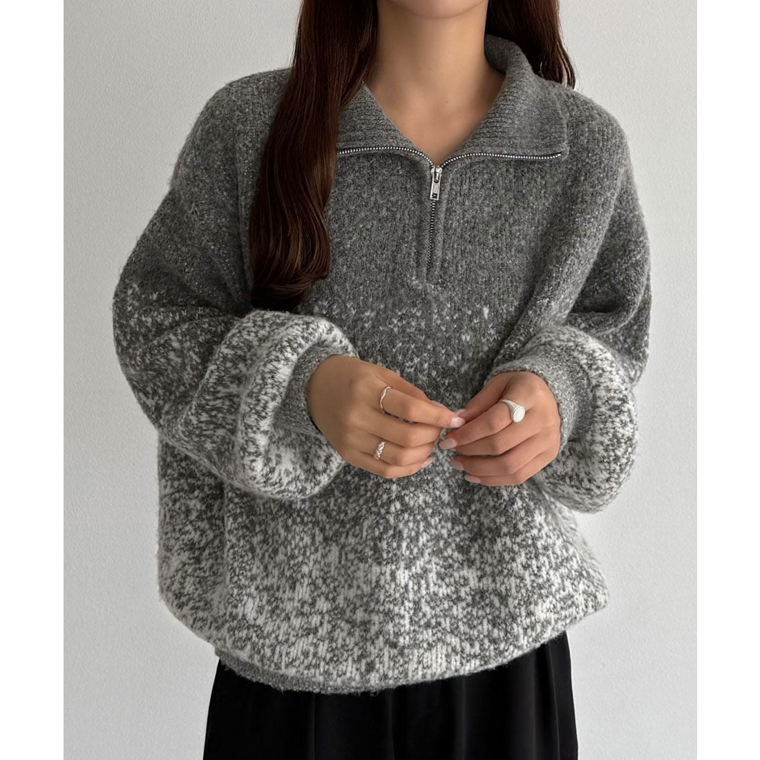 カラウティア callautia callautia ハーフジップグラデーションニット （チャコール） チャコール