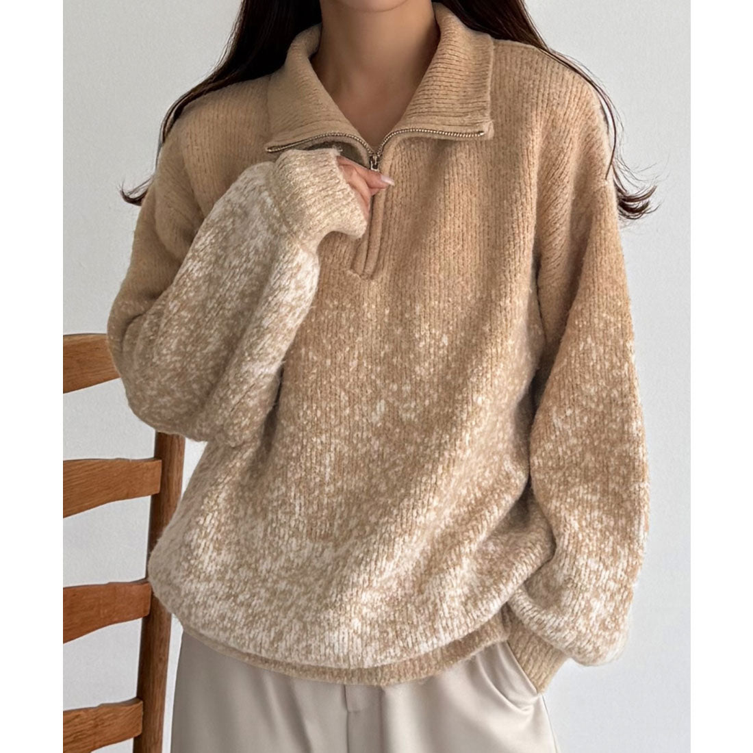 カラウティア callautia callautia ハーフジップグラデーションニット （ベージュ） ベージュ