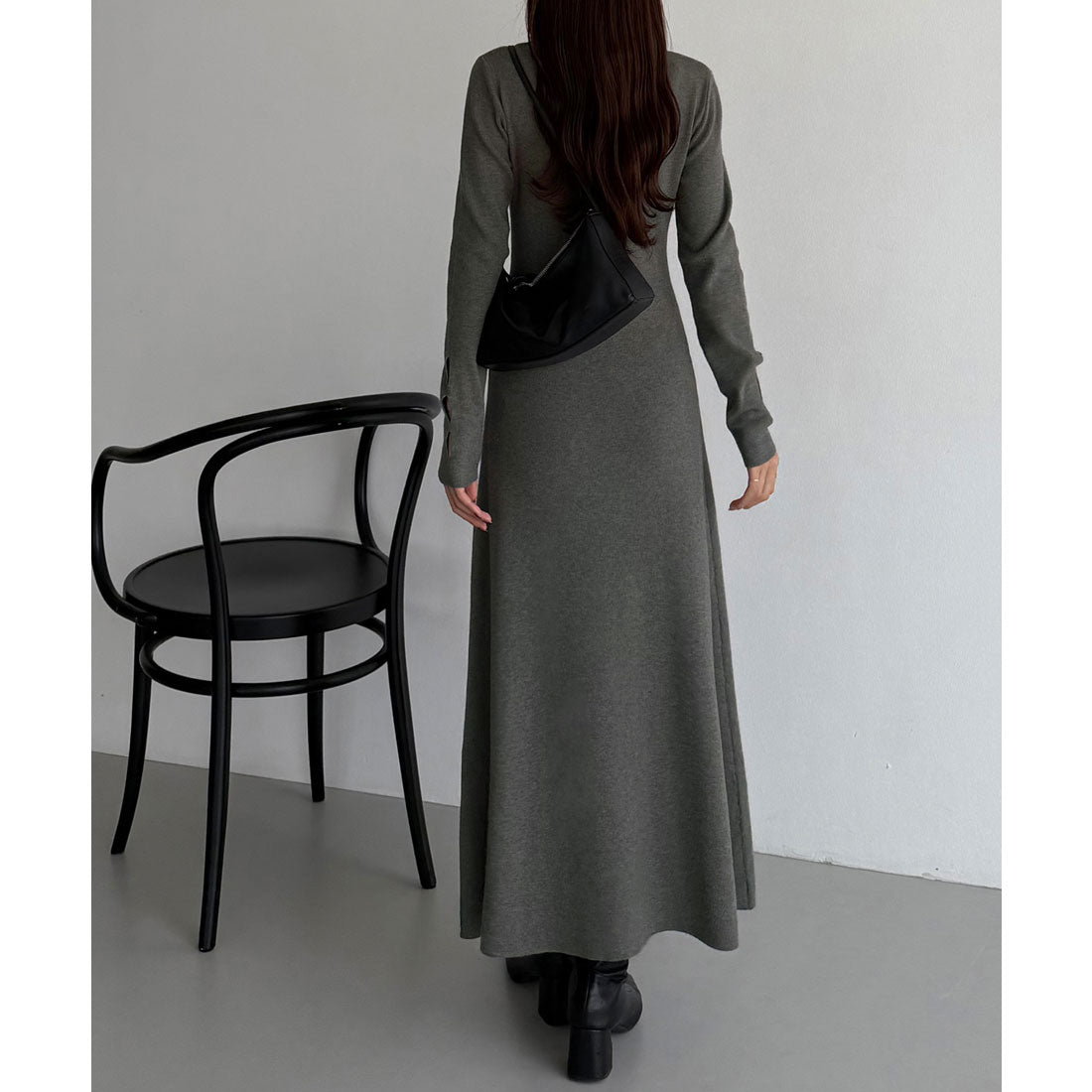 カラウティア callautia callautia Uネックフレアニットワンピース （グレー） グレー