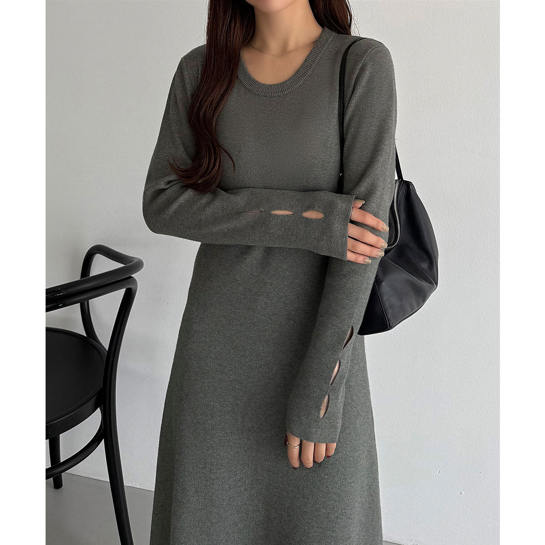 カラウティア callautia callautia Uネックフレアニットワンピース （グレー） グレー