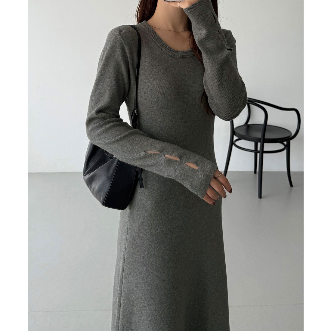 カラウティア callautia callautia Uネックフレアニットワンピース （グレー） グレー