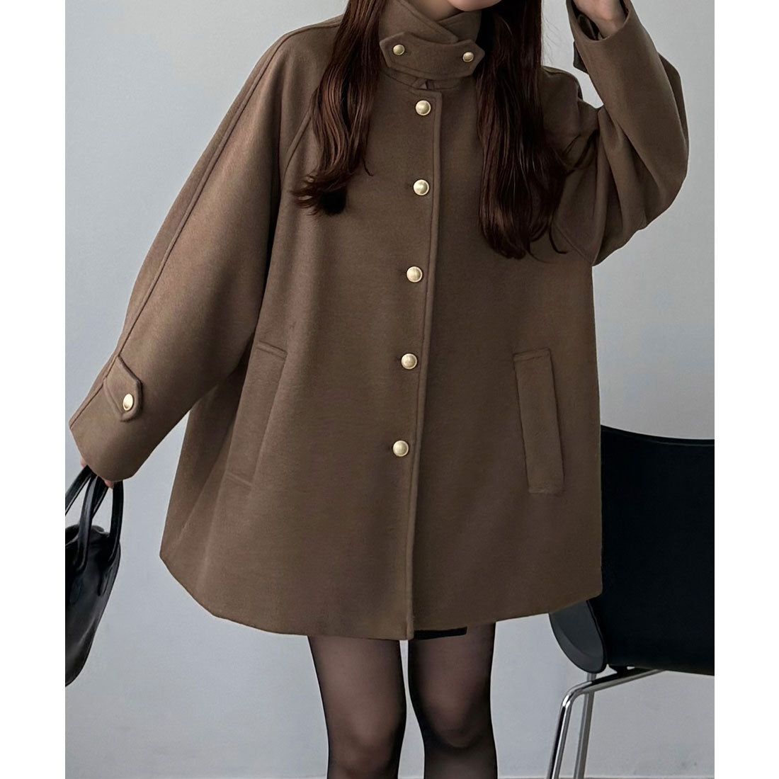 カラウティア callautia callautia ゴールドボタンミドルコート （ブラウン） ブラウン