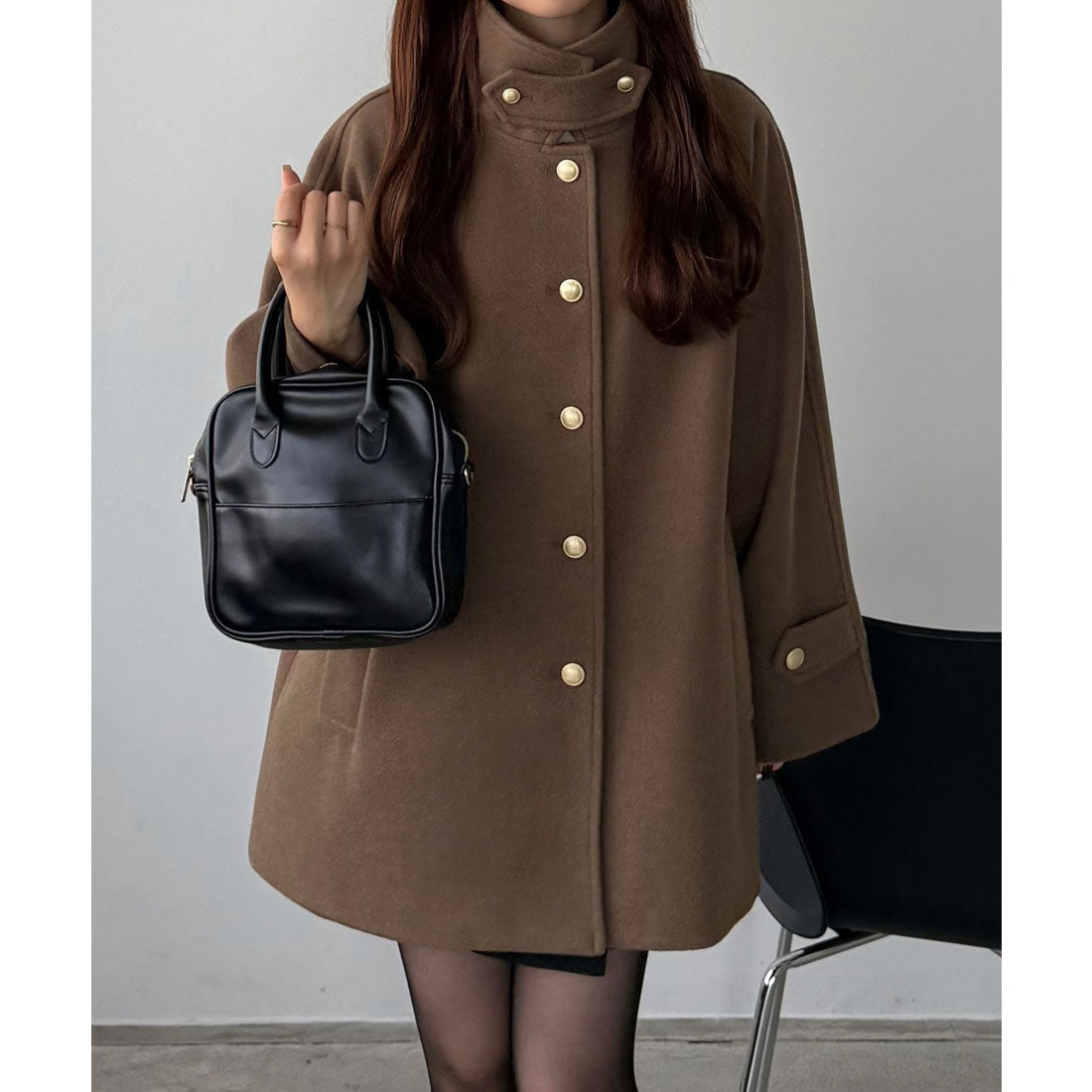 カラウティア callautia callautia ゴールドボタンミドルコート （ブラウン） ブラウン