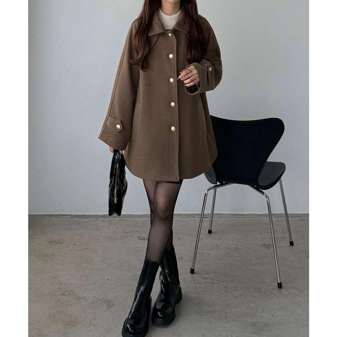 カラウティア callautia callautia ゴールドボタンミドルコート （ブラウン） ブラウン