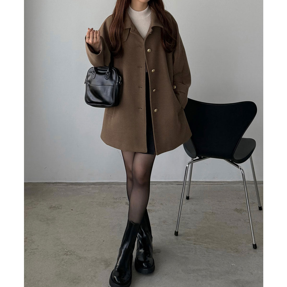 カラウティア callautia callautia ゴールドボタンミドルコート （ブラウン） ブラウン