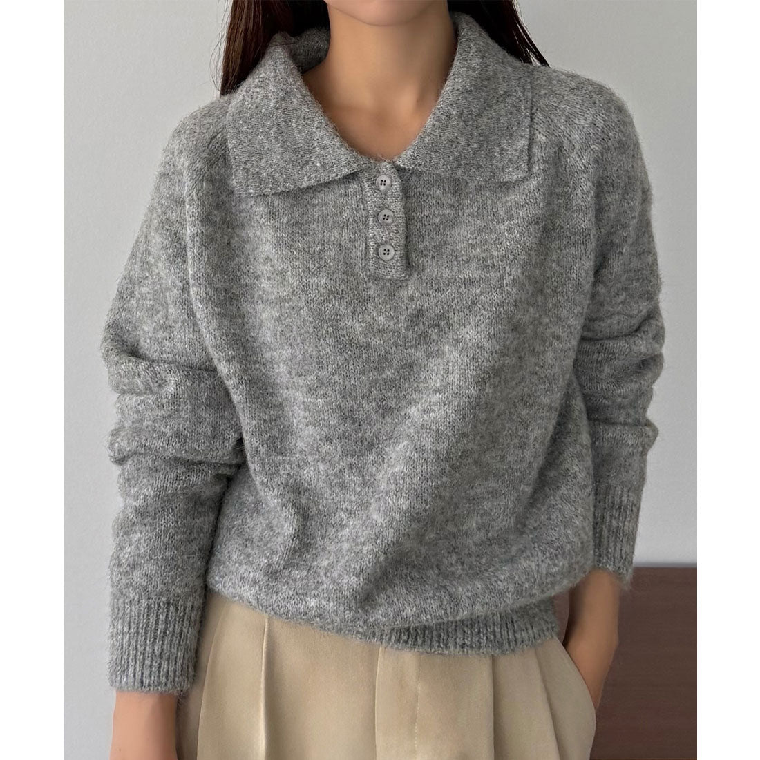 カラウティア callautia callautia ミックスカラーハーフボタンポロニット （グレー） グレー