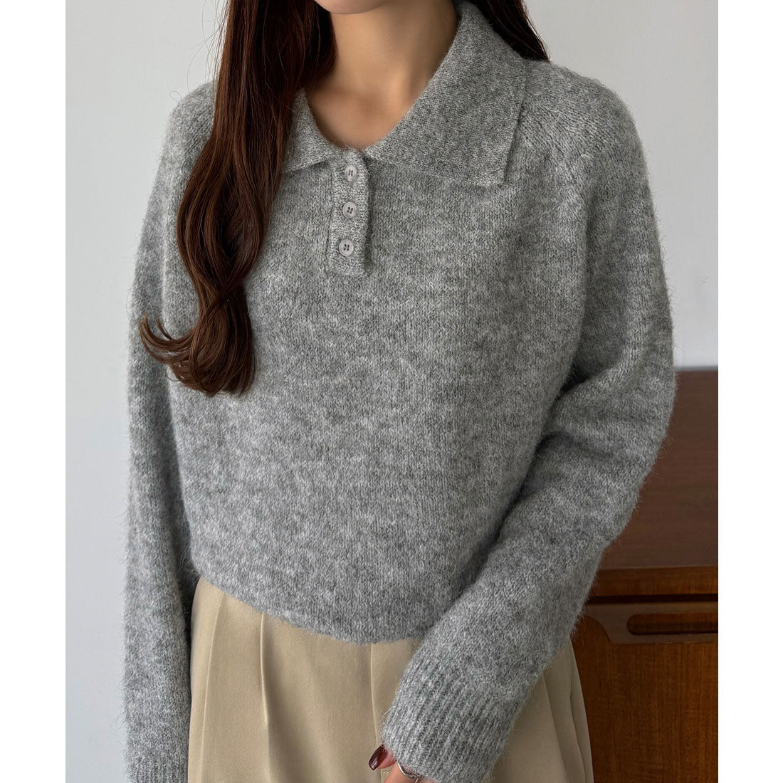 カラウティア callautia callautia ミックスカラーハーフボタンポロニット （グレー） グレー