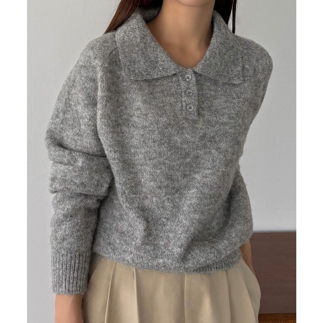 カラウティア callautia callautia ミックスカラーハーフボタンポロニット （グレー） グレー