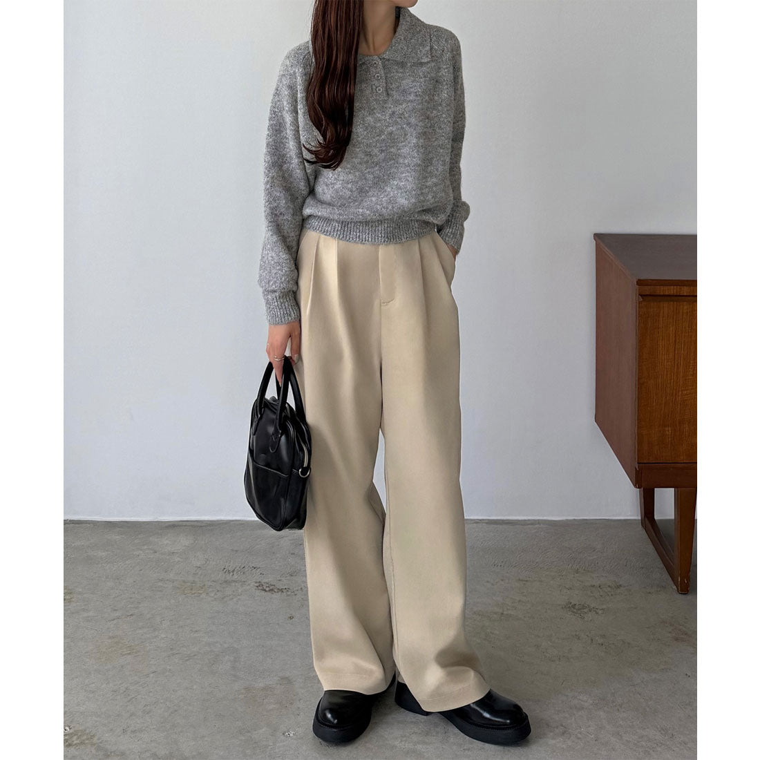 カラウティア callautia callautia ミックスカラーハーフボタンポロニット （グレー） グレー