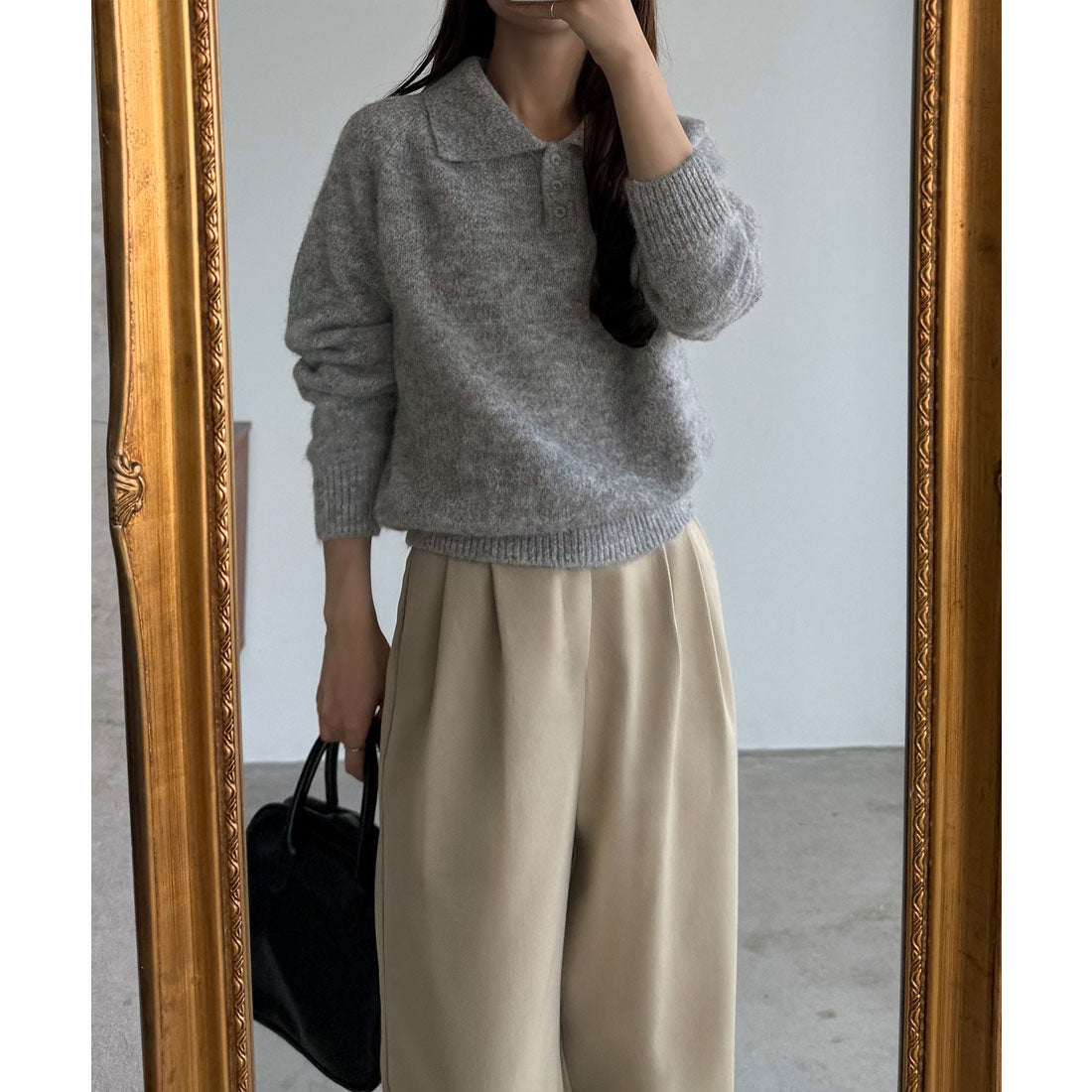 カラウティア callautia callautia ミックスカラーハーフボタンポロニット （グレー） グレー