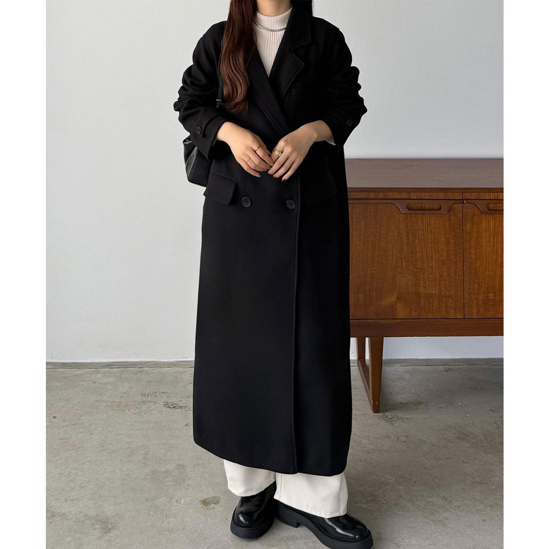 カラウティア callautia callautia ダブルボタンロングチェスターコート （ブラック） ブラック