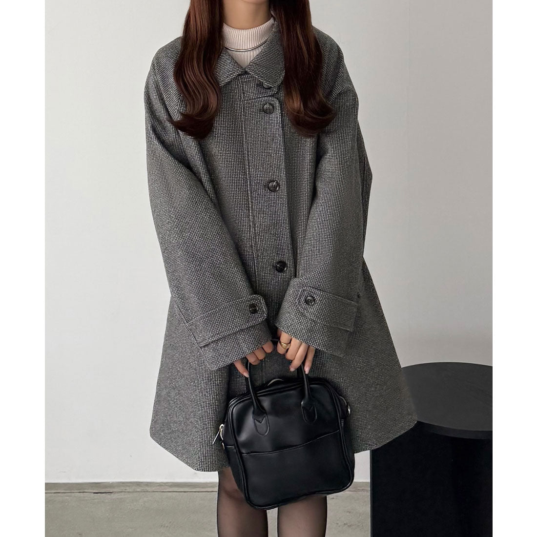 カラウティア callautia callautia ステンカラーチェック柄ミドルコート （チャコール） チャコール