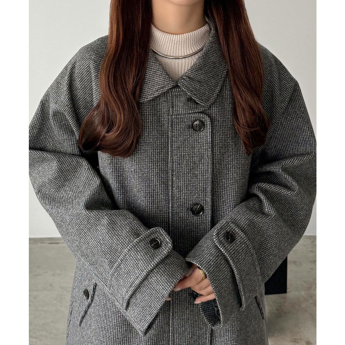 カラウティア callautia callautia ステンカラーチェック柄ミドルコート （チャコール） チャコール