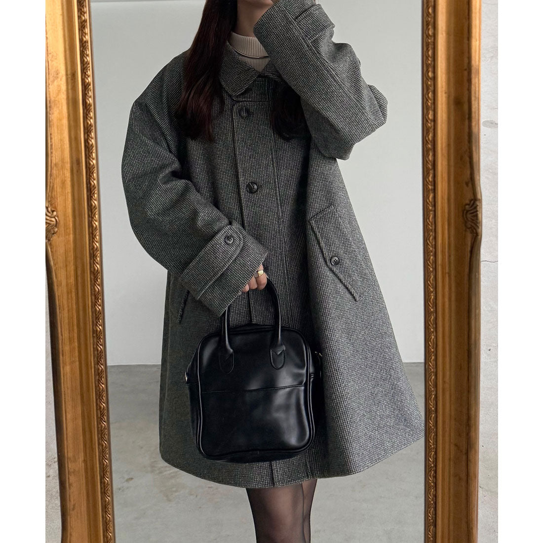 カラウティア callautia callautia ステンカラーチェック柄ミドルコート （チャコール） チャコール