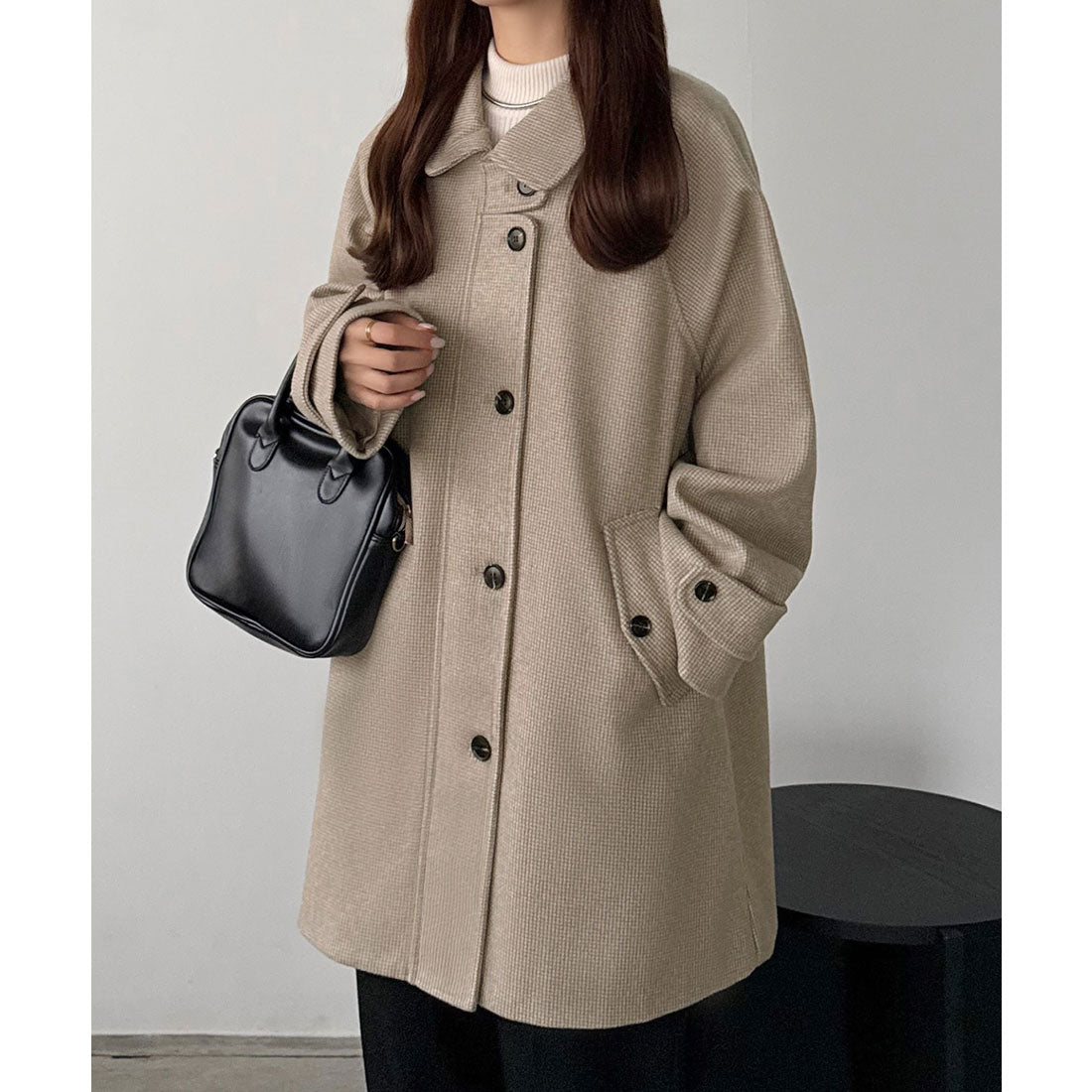 カラウティア callautia callautia ステンカラーチェック柄ミドルコート （ベージュ） ベージュ