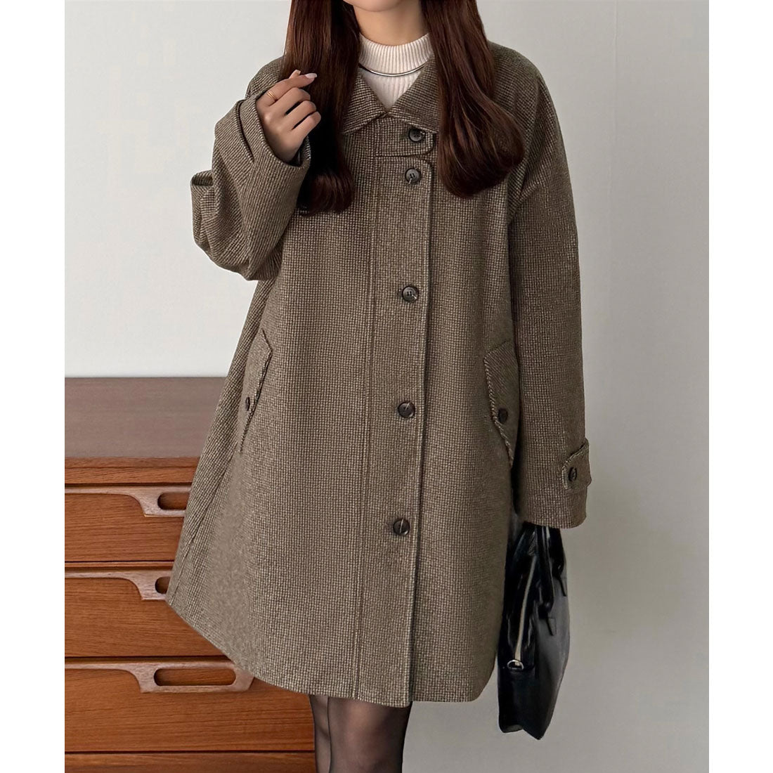 カラウティア callautia callautia ステンカラーチェック柄ミドルコート （ブラウン） ブラウン