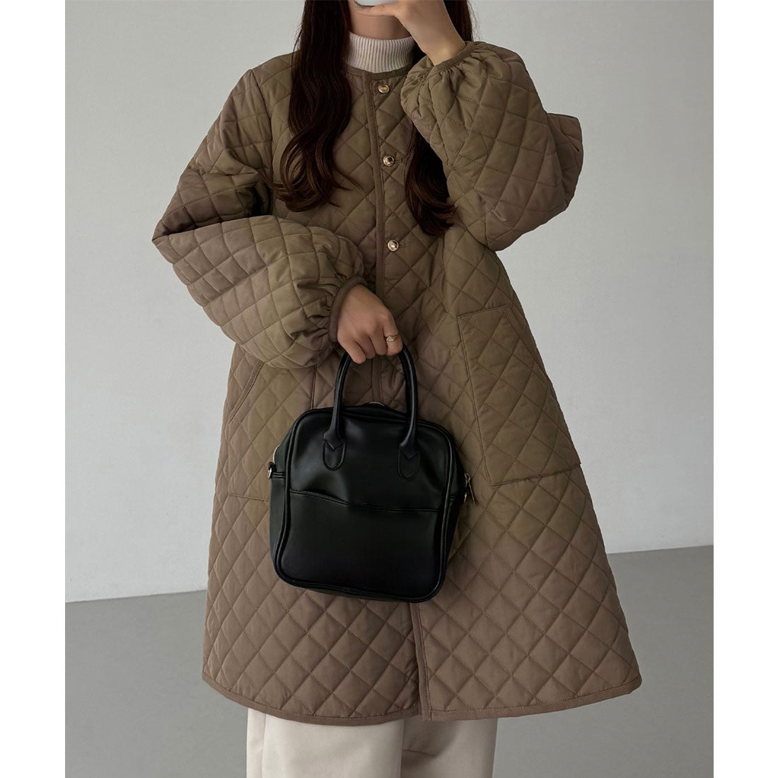 カラウティア callautia callautia 金ボタンノーカラーキルティングコート （モカ） モカ