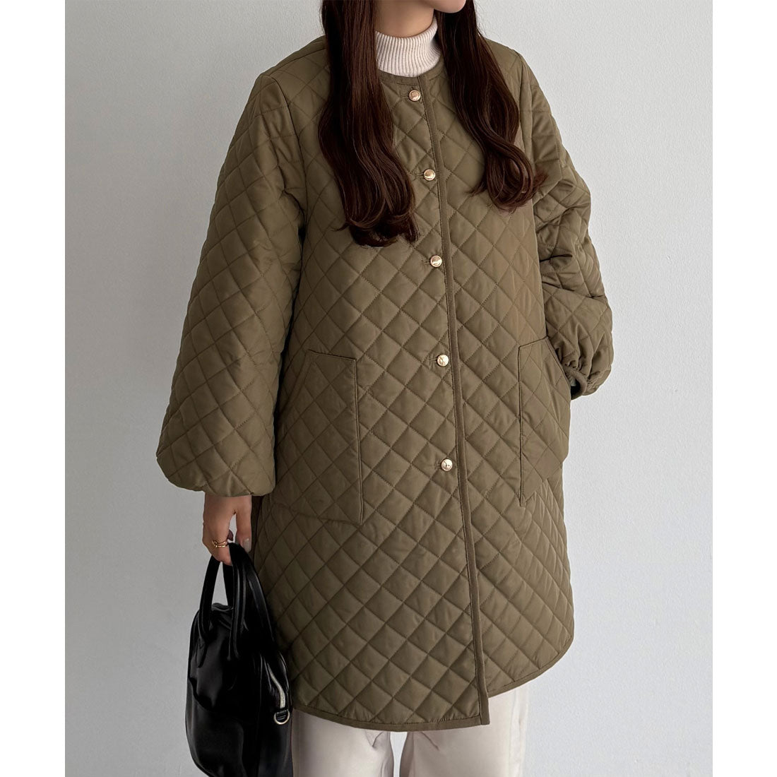 カラウティア callautia callautia 金ボタンノーカラーキルティングコート （モカ） モカ