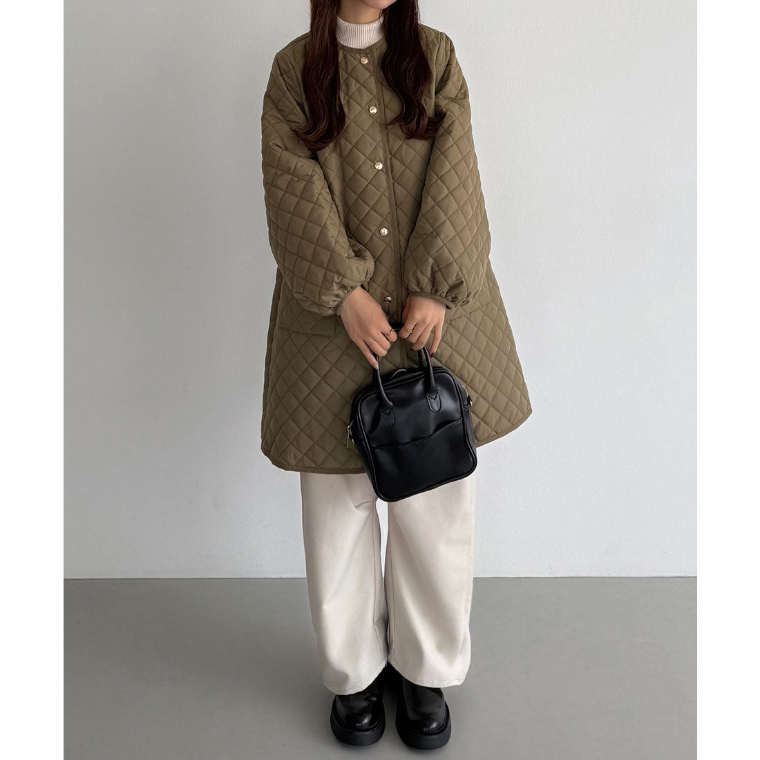 カラウティア callautia callautia 金ボタンノーカラーキルティングコート （モカ） モカ