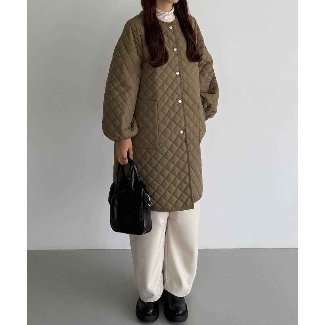 カラウティア callautia callautia 金ボタンノーカラーキルティングコート （モカ） モカ