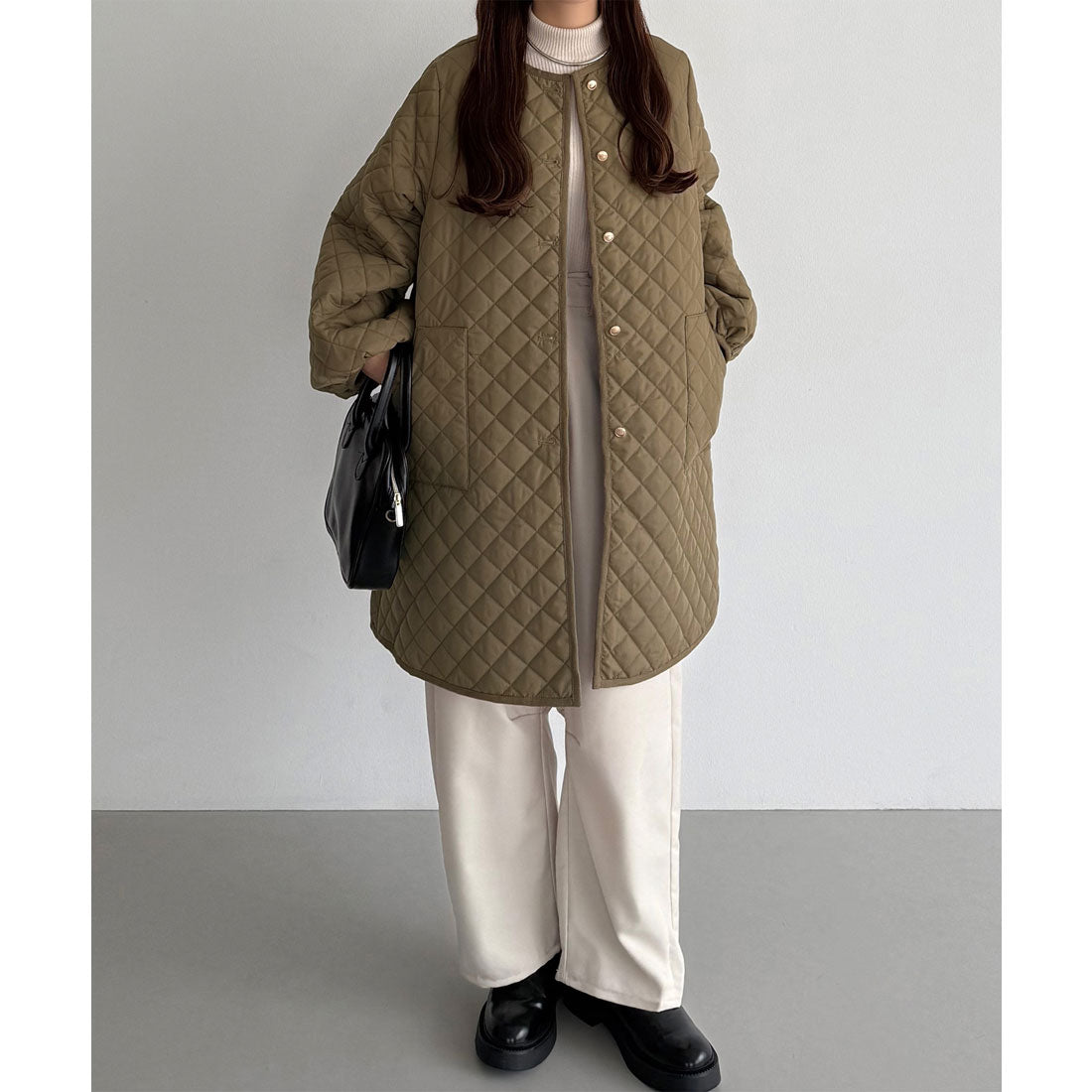 カラウティア callautia callautia 金ボタンノーカラーキルティングコート （モカ） モカ