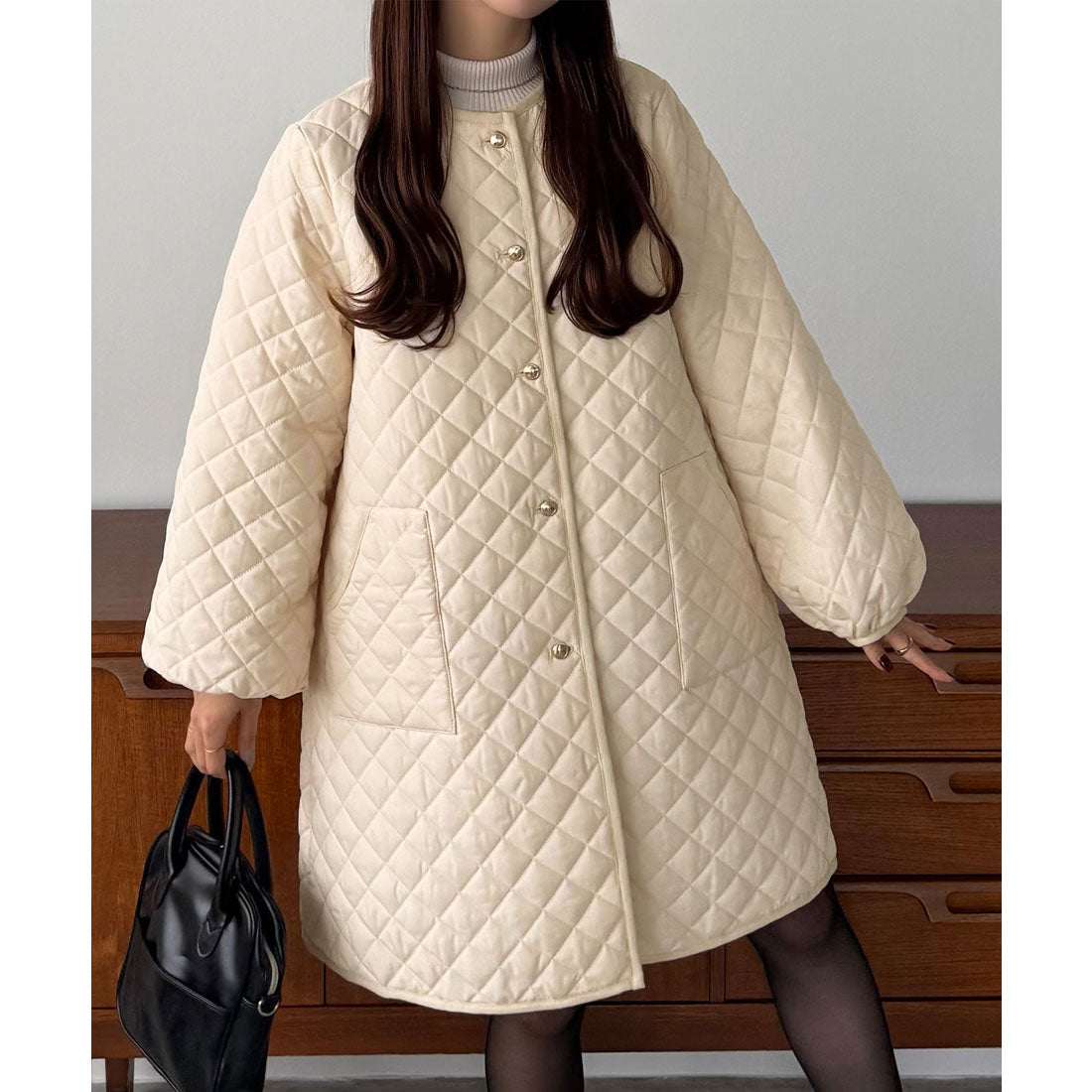 カラウティア callautia callautia 金ボタンノーカラーキルティングコート （アイボリー） アイボリー