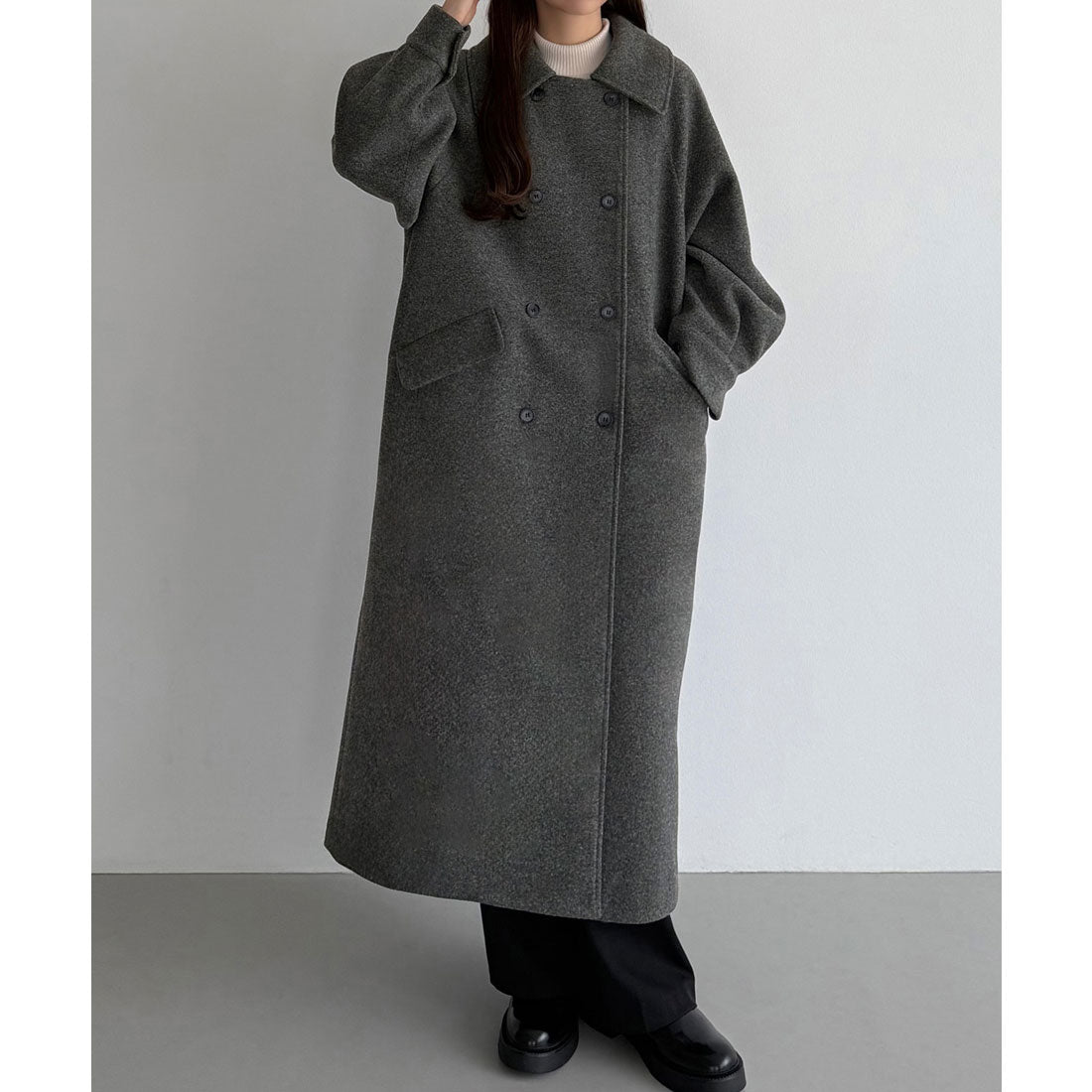カラウティア callautia callautia マーブルボタンステンカラーロングコート （ダークグレー） ダークグレー