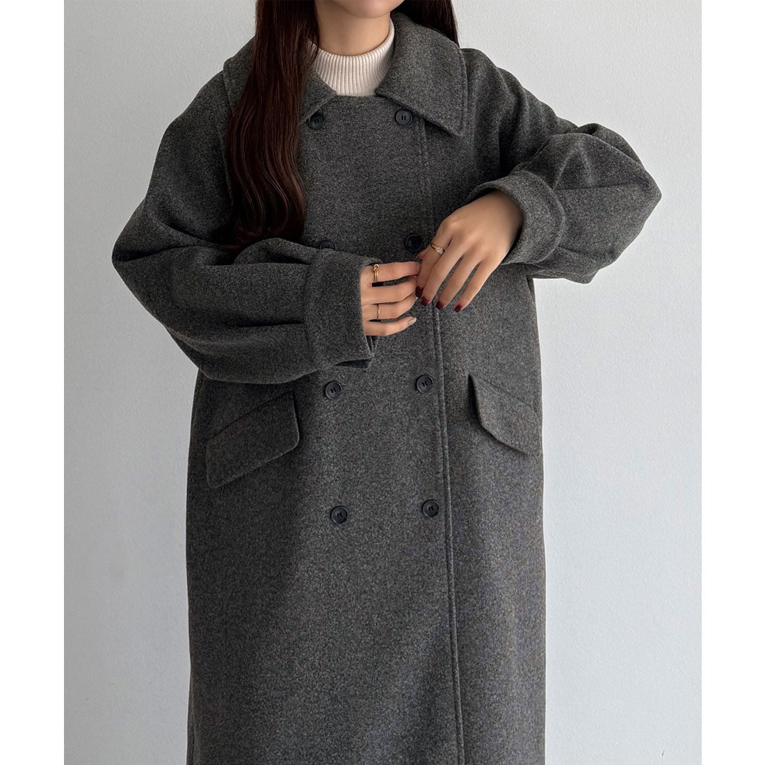 カラウティア callautia callautia マーブルボタンステンカラーロングコート （ダークグレー） ダークグレー