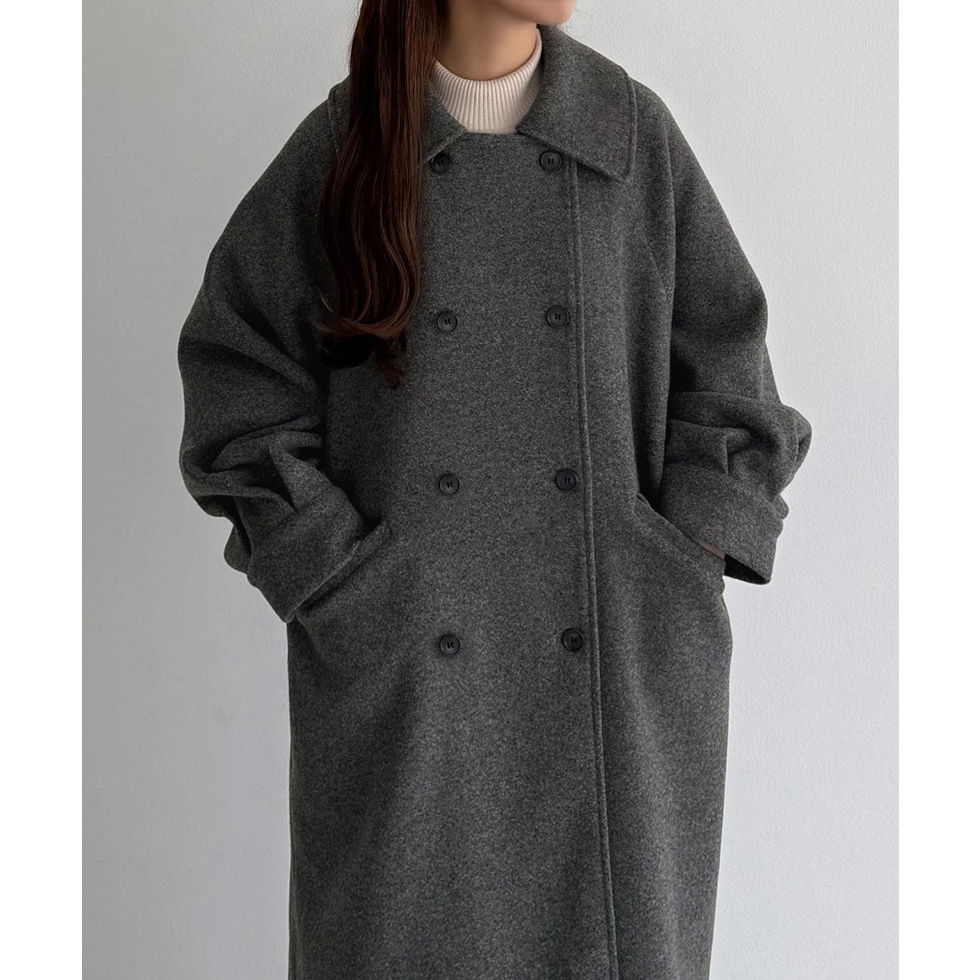 カラウティア callautia callautia マーブルボタンステンカラーロングコート （ダークグレー） ダークグレー