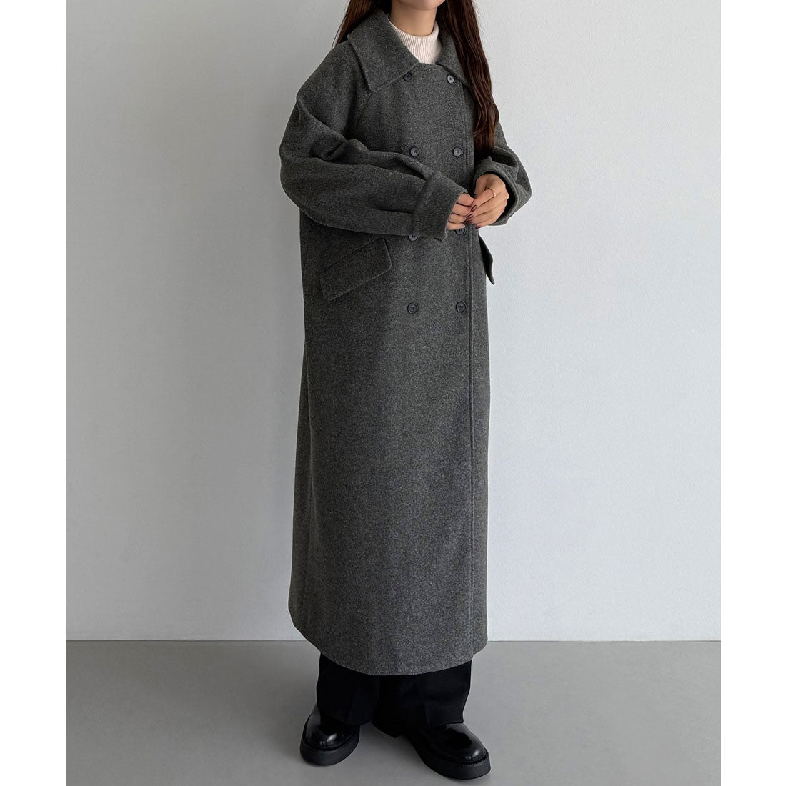 カラウティア callautia callautia マーブルボタンステンカラーロングコート （ダークグレー） ダークグレー