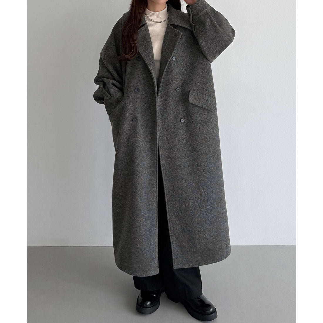カラウティア callautia callautia マーブルボタンステンカラーロングコート （ダークグレー） ダークグレー