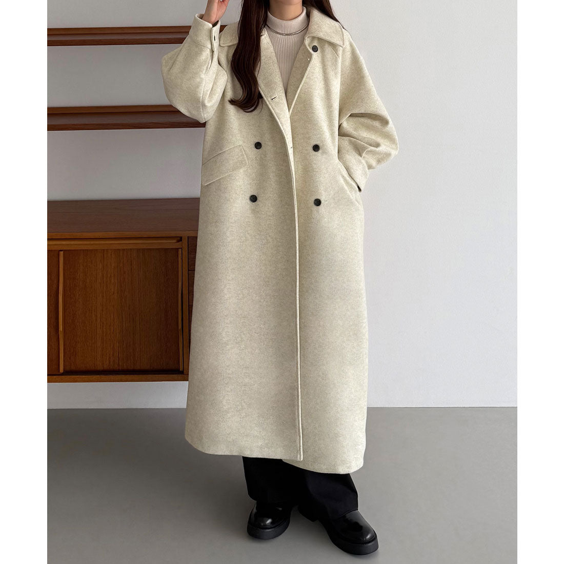 カラウティア callautia callautia マーブルボタンステンカラーロングコート （アイボリー） アイボリー