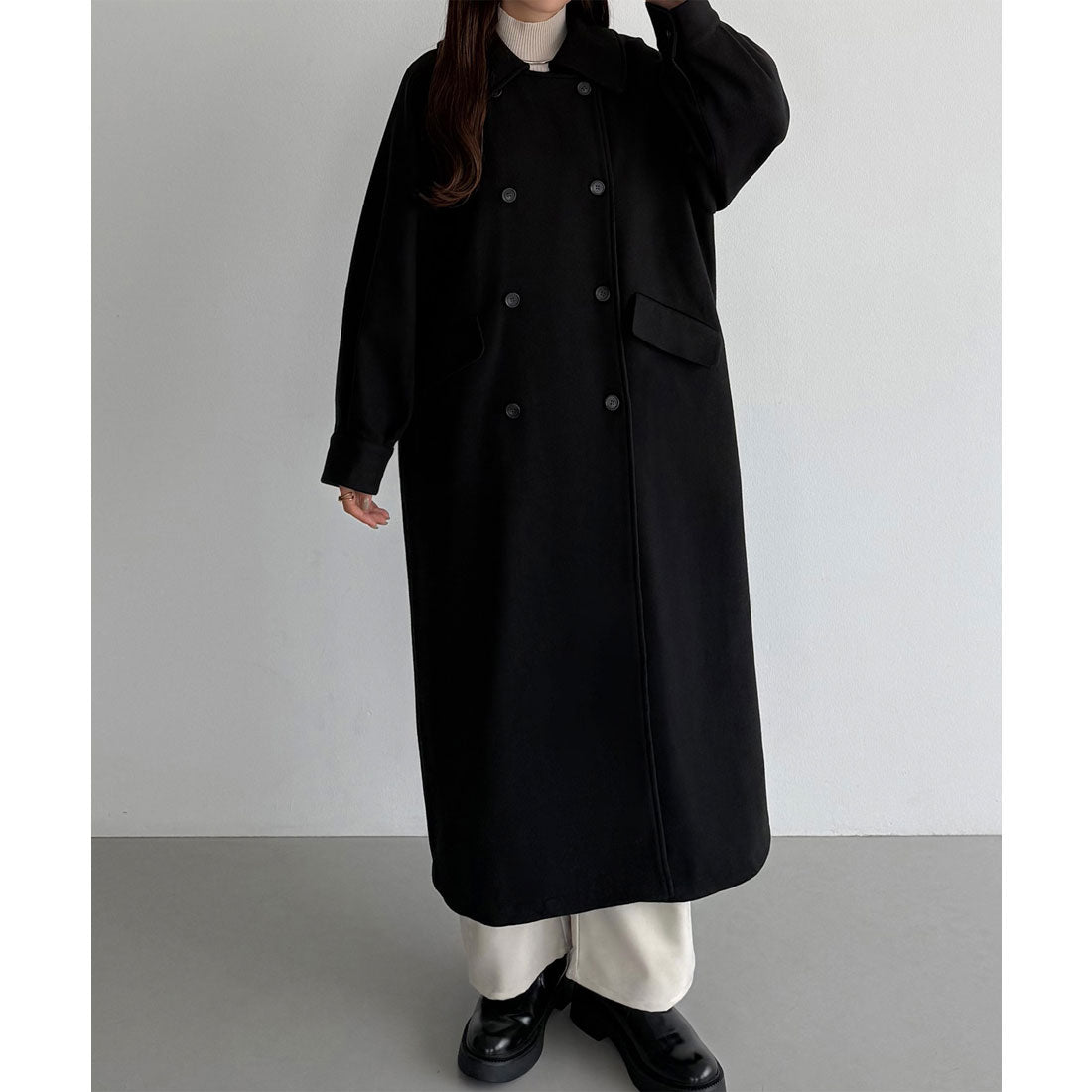 カラウティア callautia callautia マーブルボタンステンカラーロングコート （ブラック） ブラック