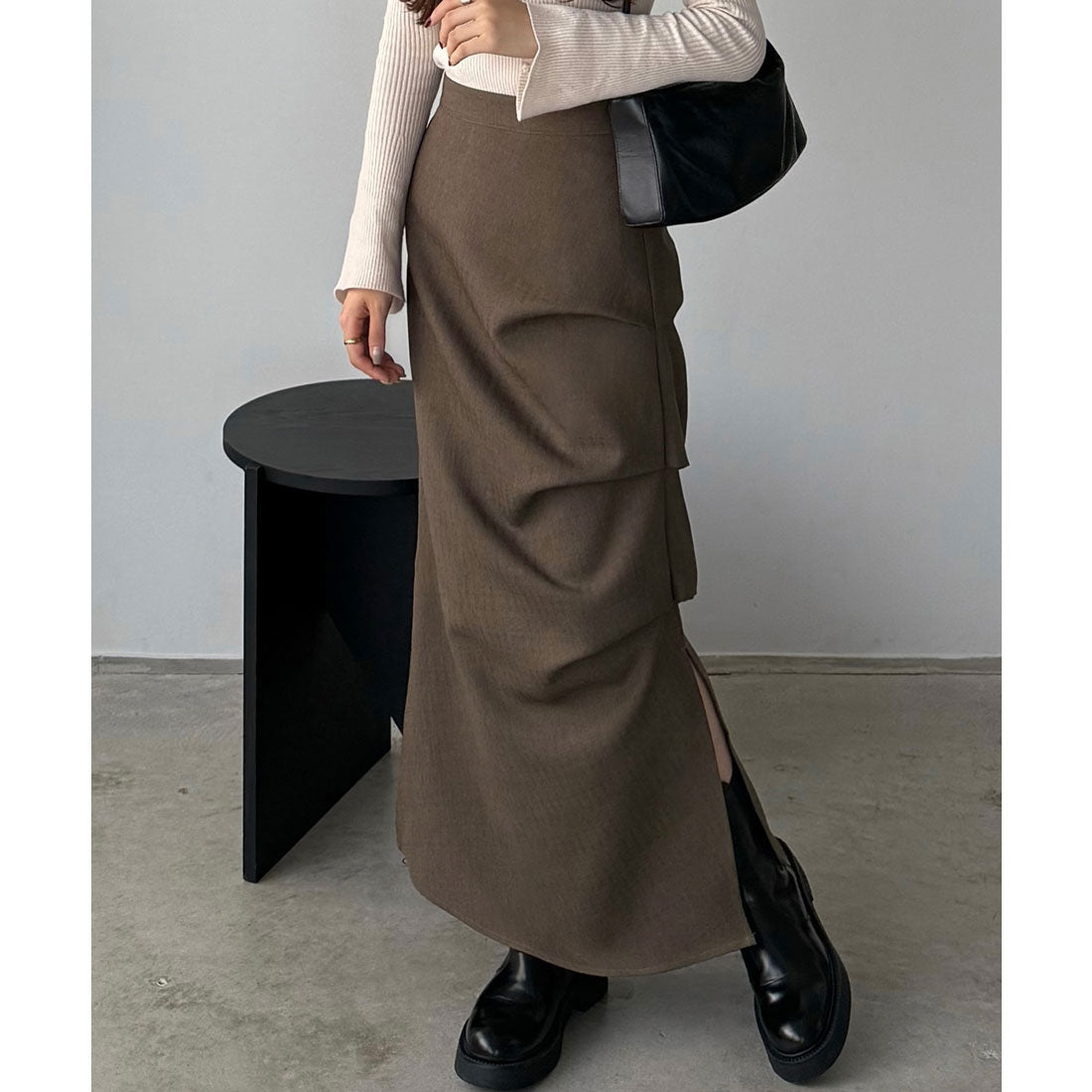 カラウティア callautia callautia 薄手ツイードサイドタックマーメイドスカート （ブラウン） ブラウン