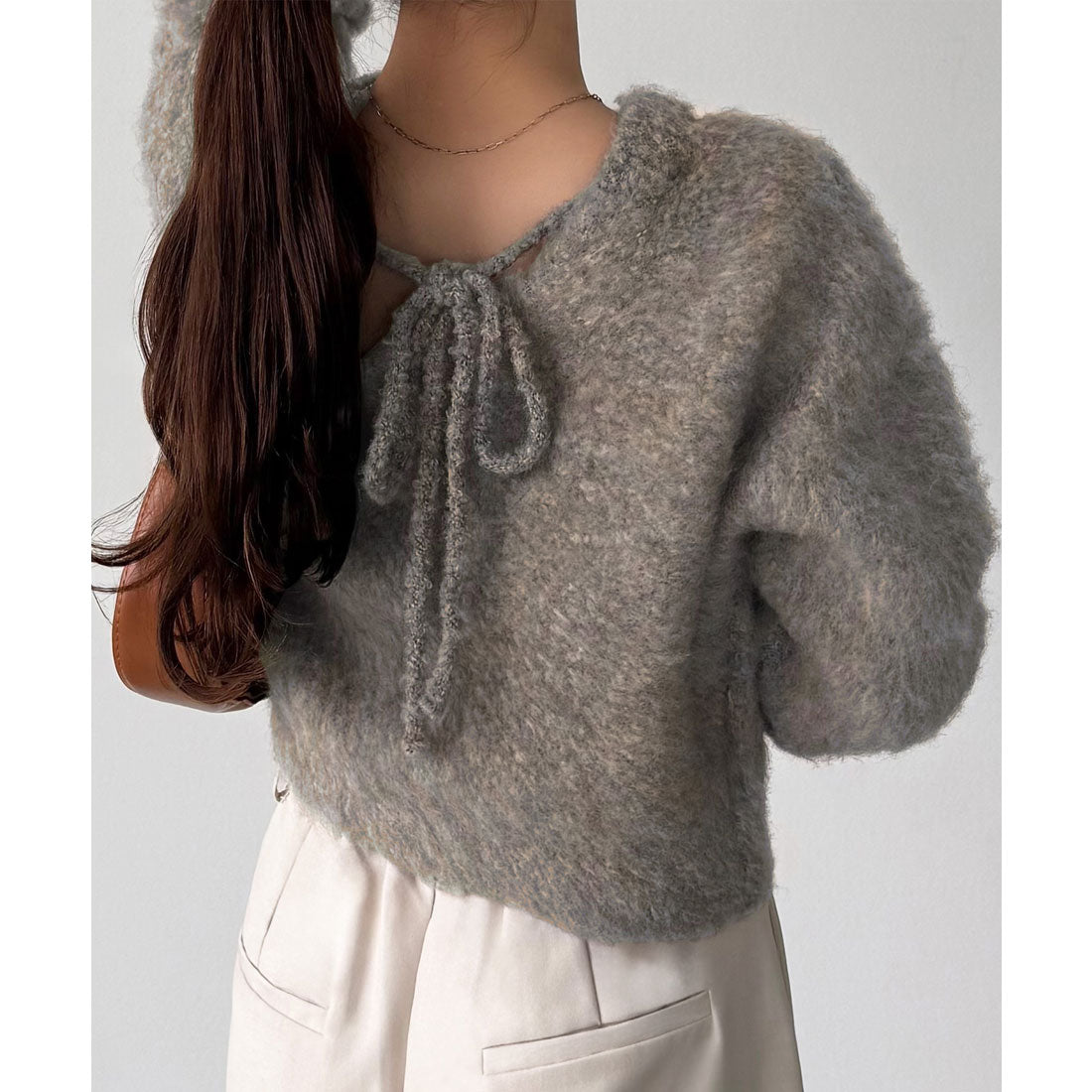 カラウティア callautia callautia 前後2wayリボンシャギーニット （グレージュ） グレージュ