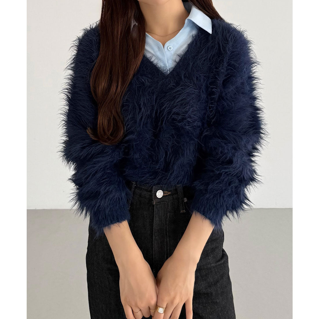 カラウティア callautia callautia シャツレイヤード風シャギーニット （ネイビー） ネイビー