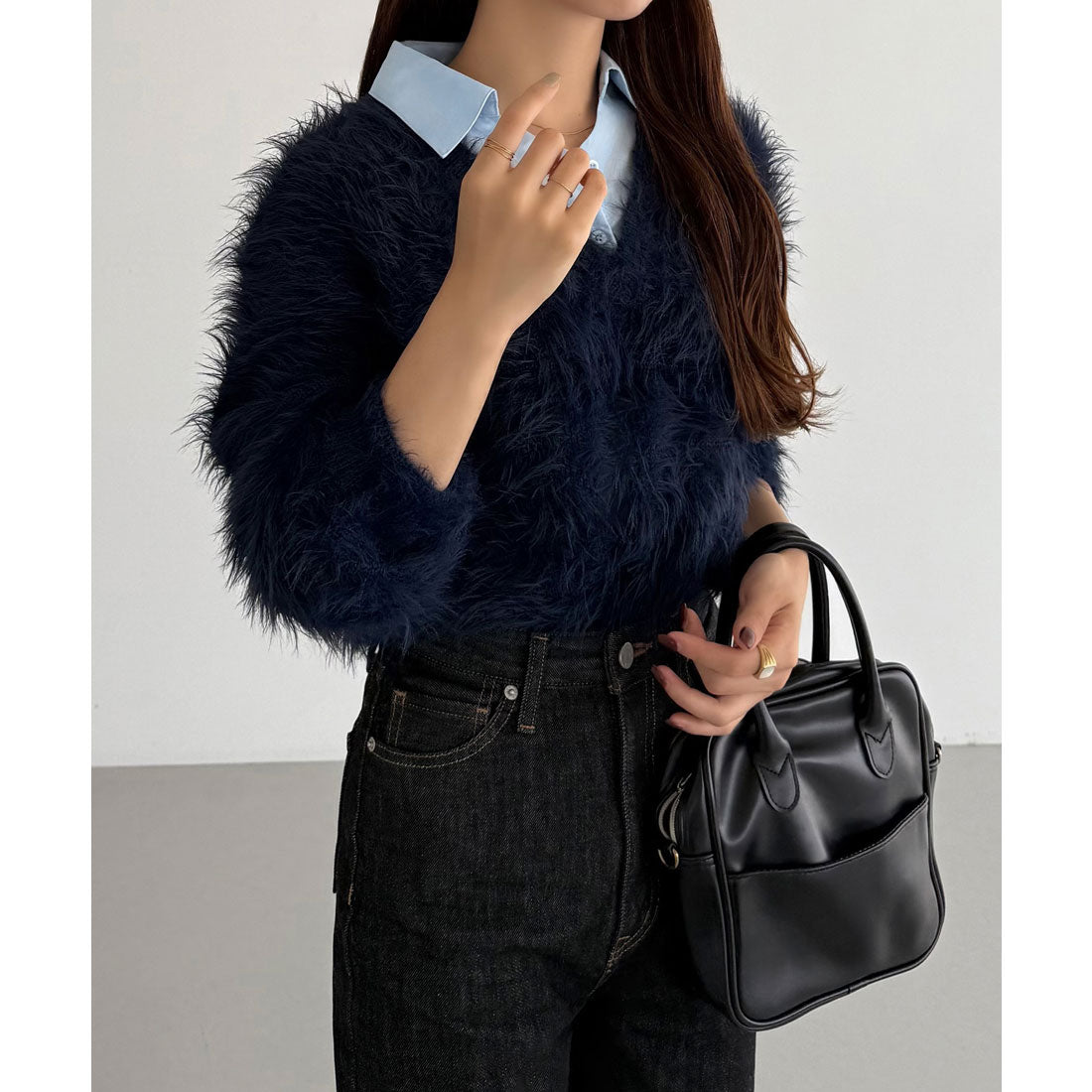 カラウティア callautia callautia シャツレイヤード風シャギーニット （ネイビー） ネイビー