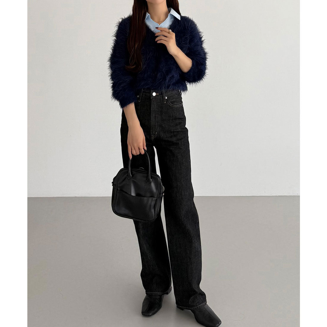 カラウティア callautia callautia シャツレイヤード風シャギーニット （ネイビー） ネイビー