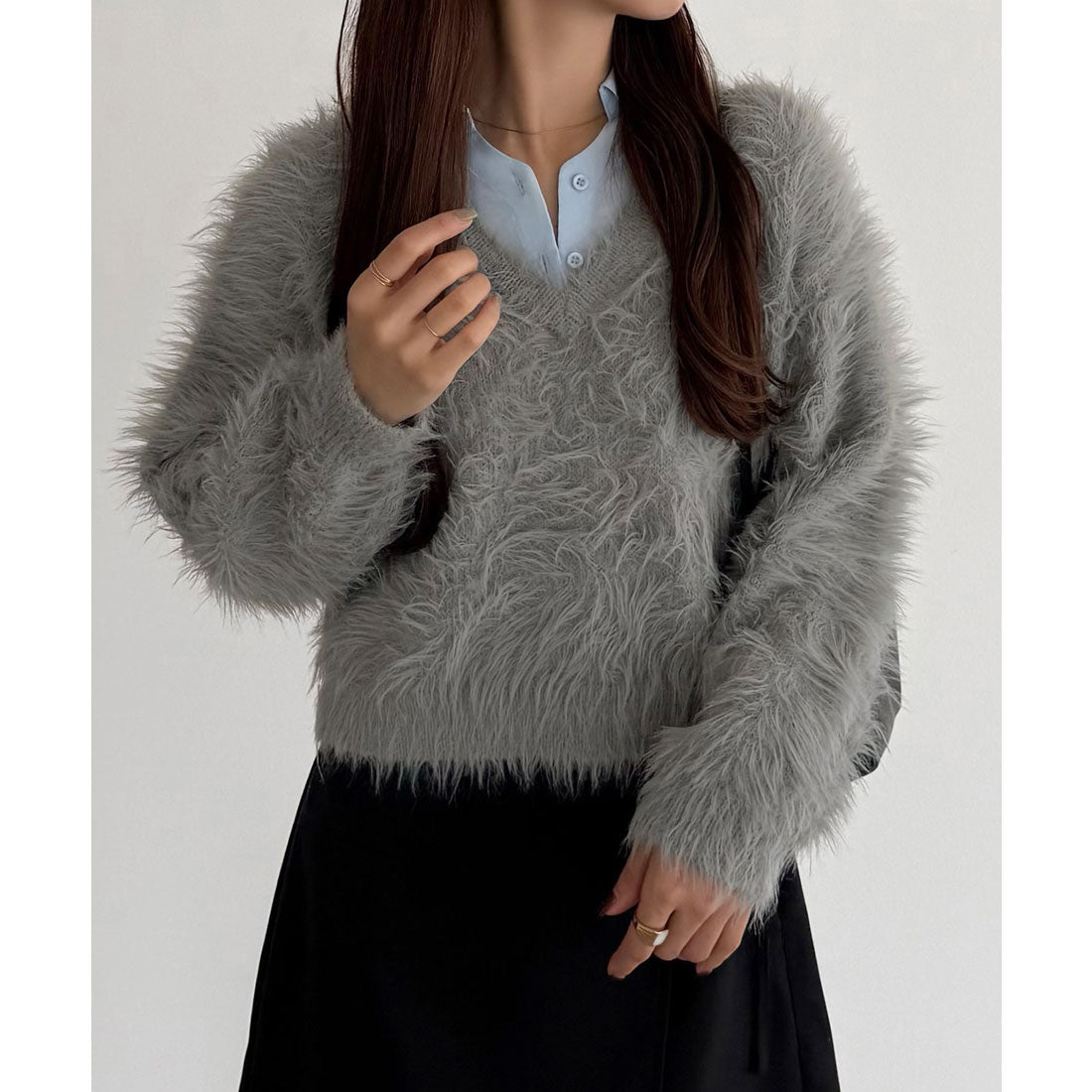 カラウティア callautia callautia シャツレイヤード風シャギーニット （グレー） グレー