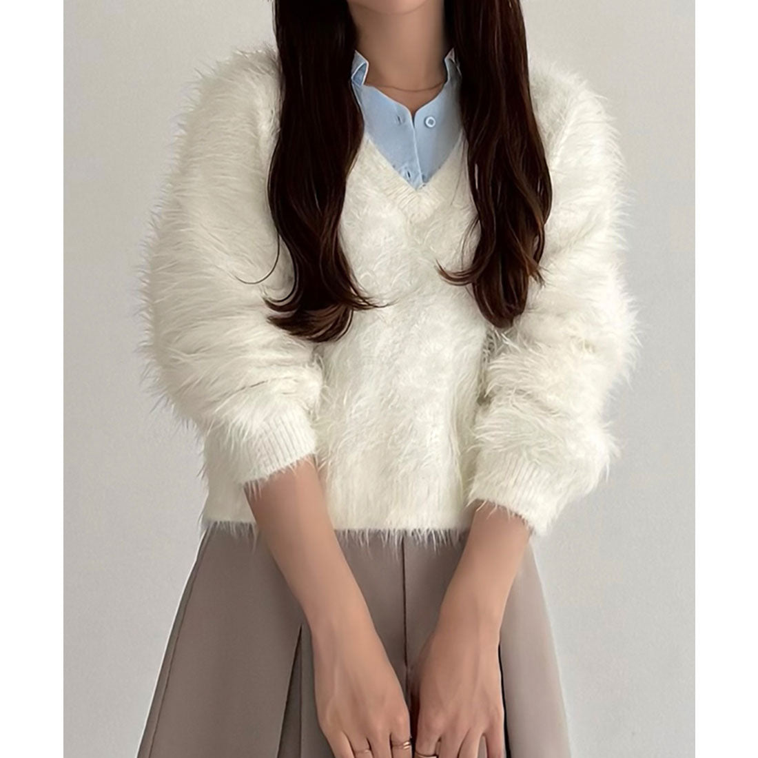 カラウティア callautia callautia シャツレイヤード風シャギーニット （アイボリー） アイボリー