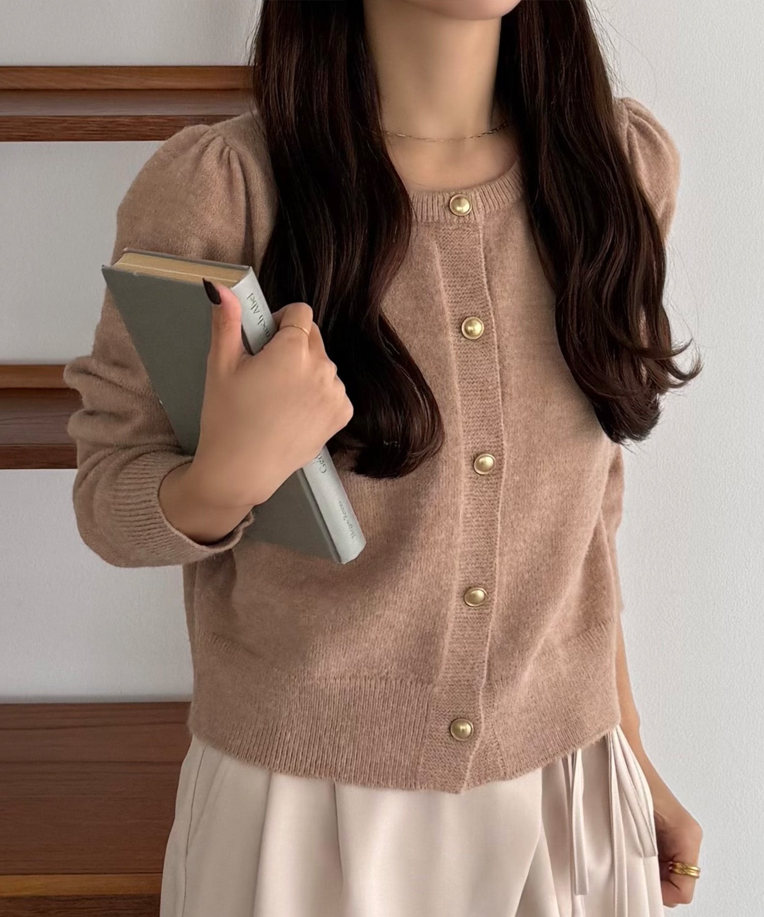 カラウティア callautia callautia 金ボタンパフスリーブショートニットカーディガン （ピンク） ピンク