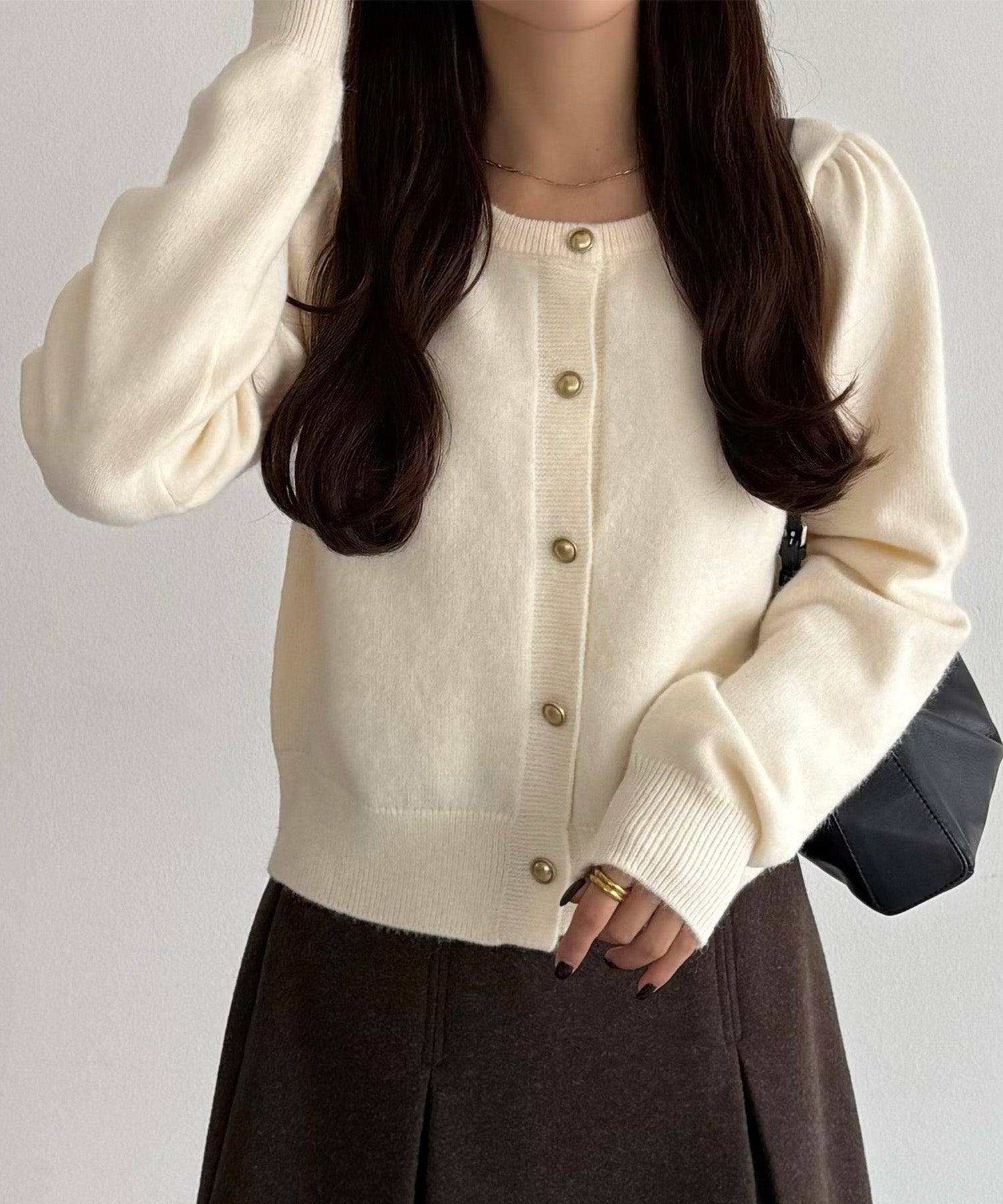 カラウティア callautia callautia 金ボタンパフスリーブショートニットカーディガン （アイボリー） アイボリー