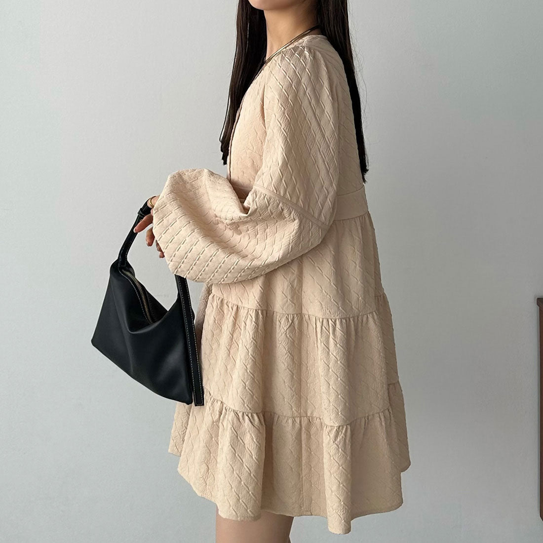 カラウティア callautia callautia バルーンスリーブジャガードトップス