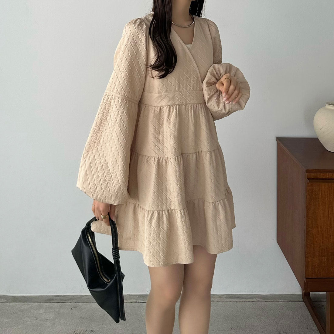 カラウティア callautia callautia バルーンスリーブジャガードトップス