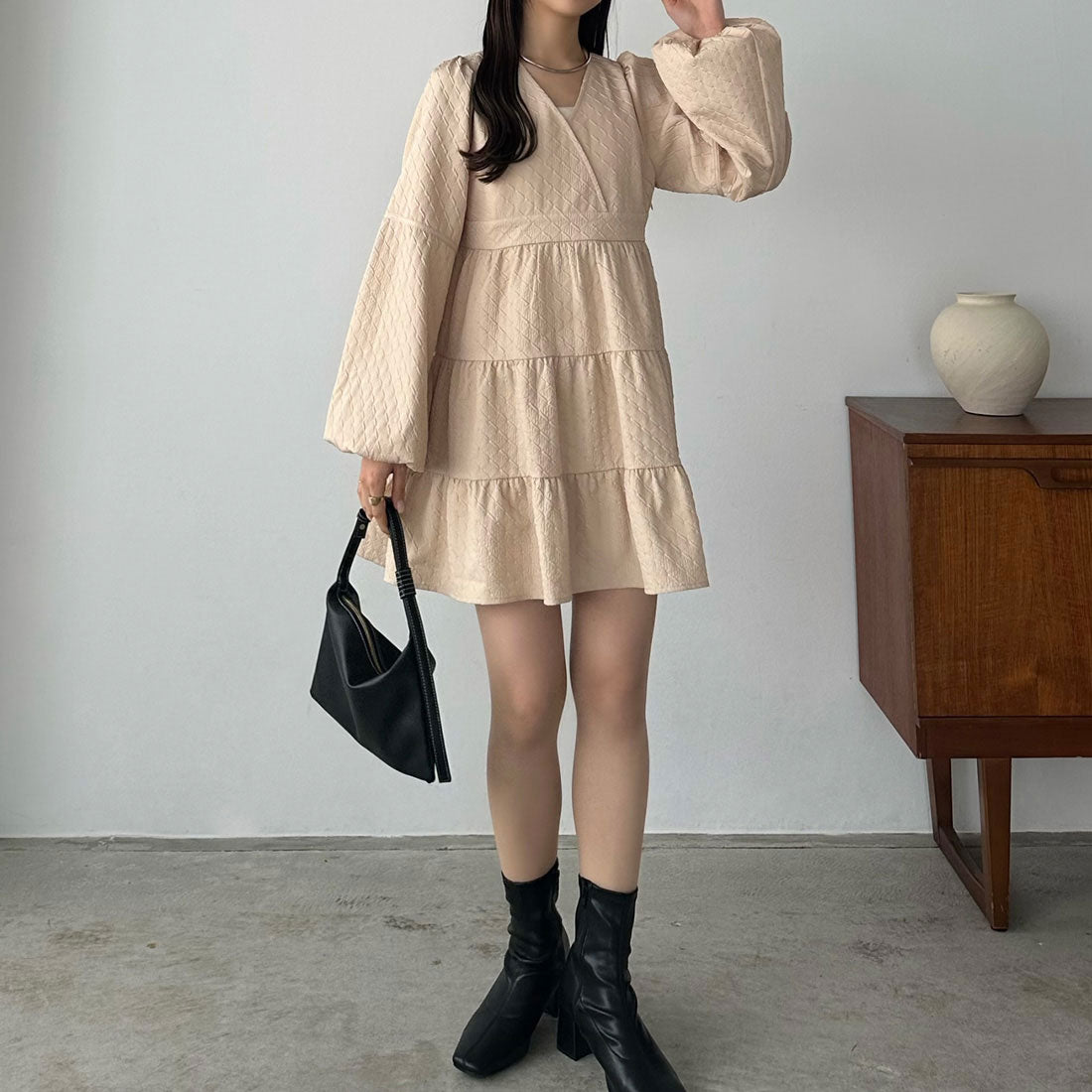 カラウティア callautia callautia バルーンスリーブジャガードトップス