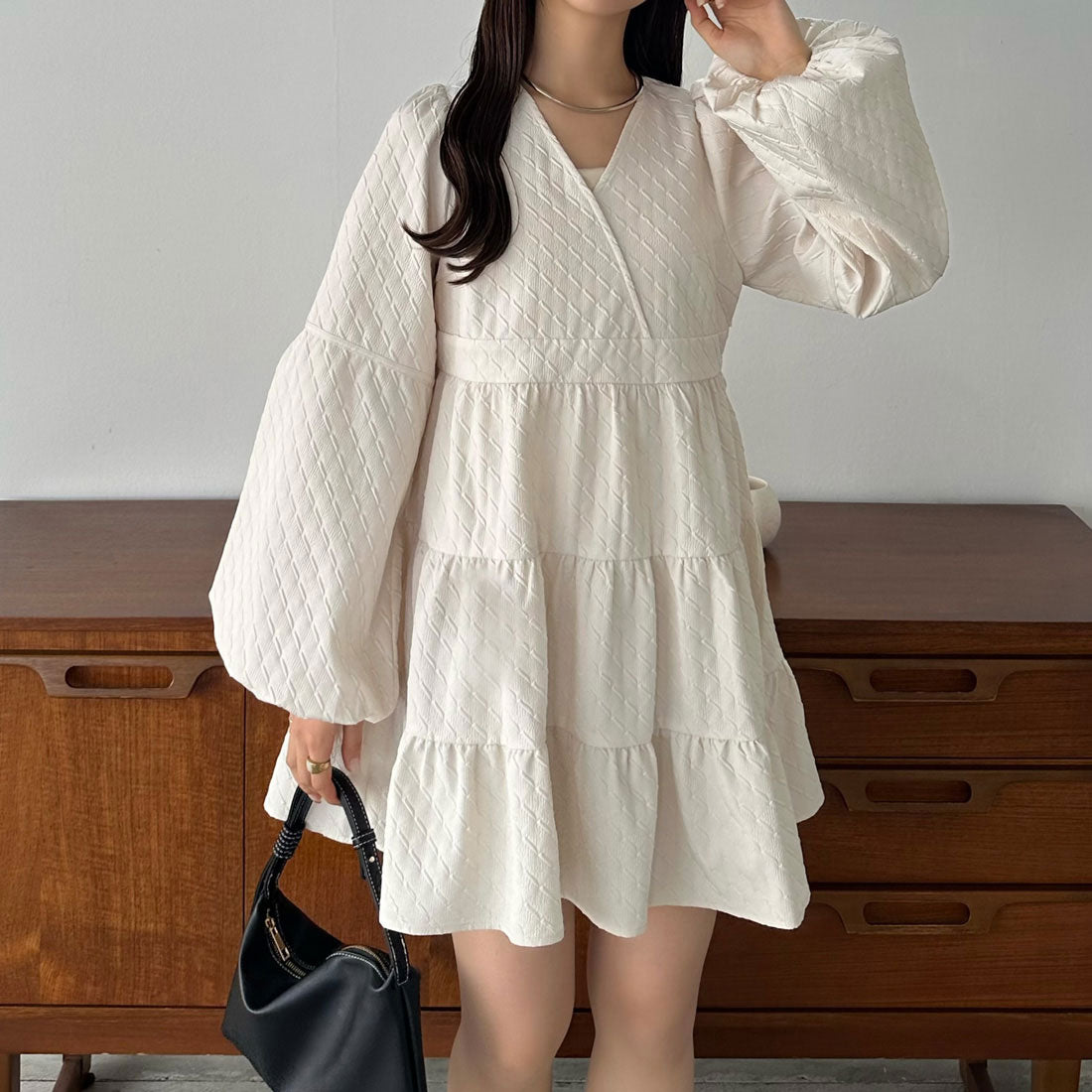 カラウティア callautia callautia バルーンスリーブジャガードトップス,アイボリー