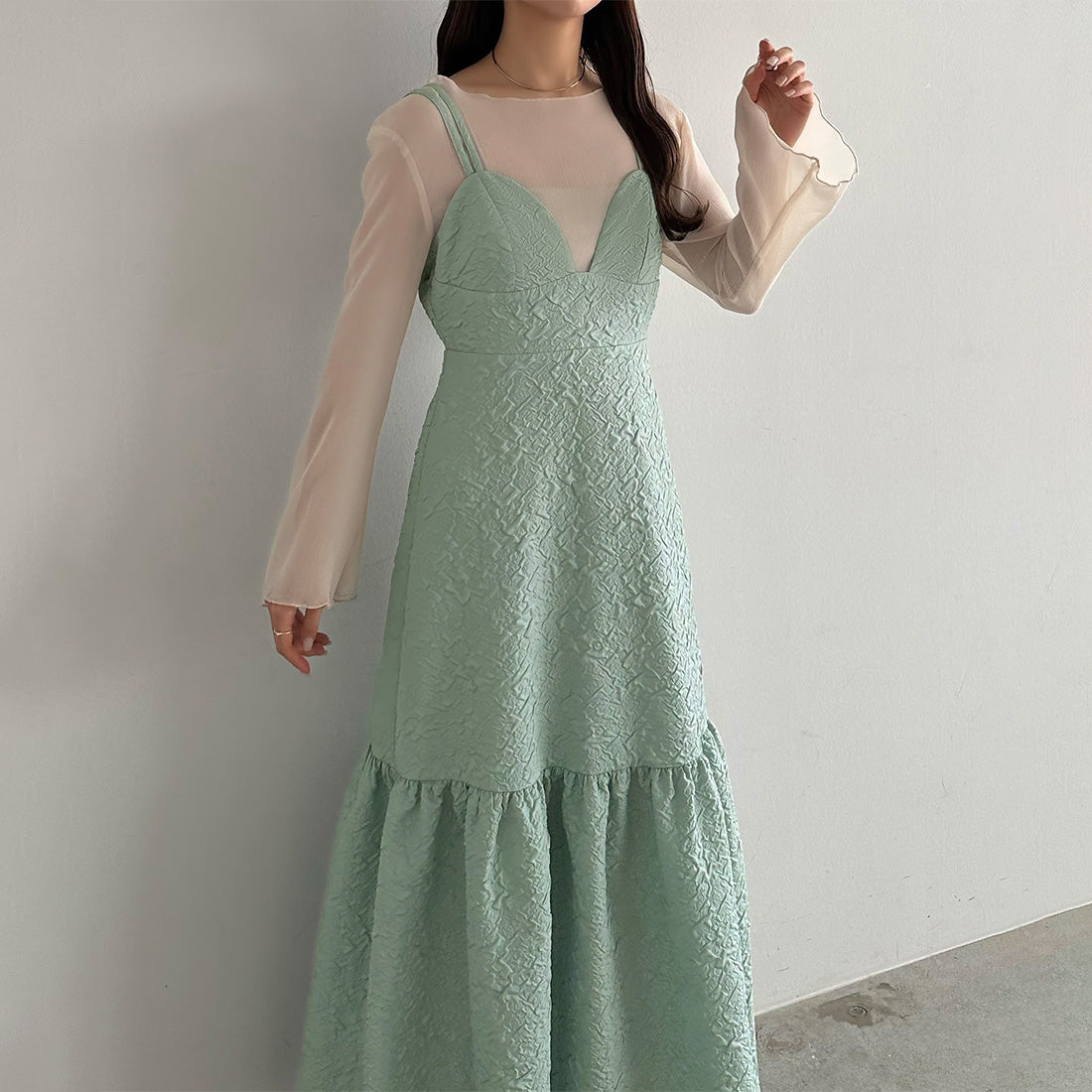 カラウティア callautia ふくれジャガードダブル肩紐キャミワンピース