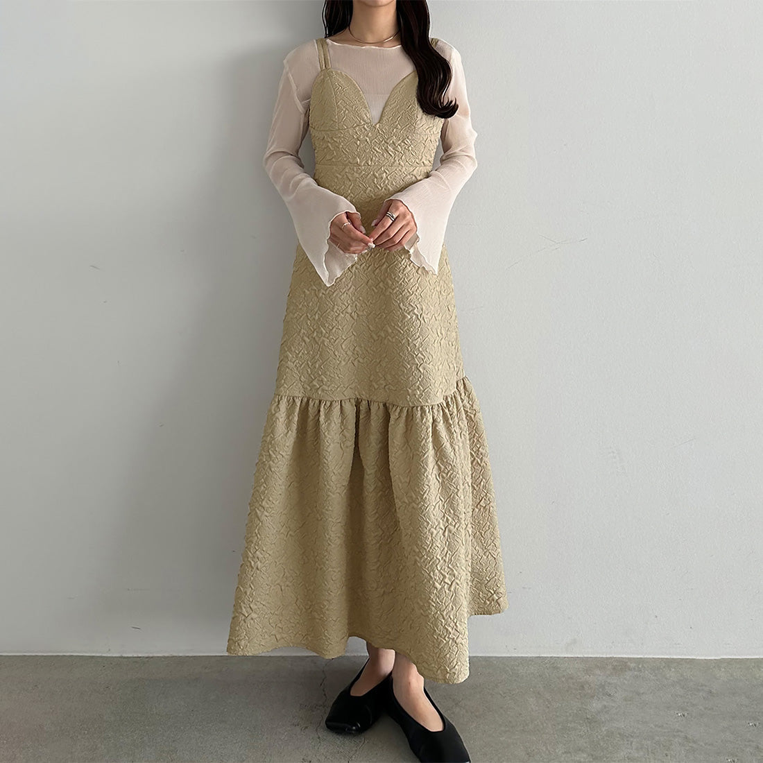 カラウティア callautia ふくれジャガードダブル肩紐キャミワンピース